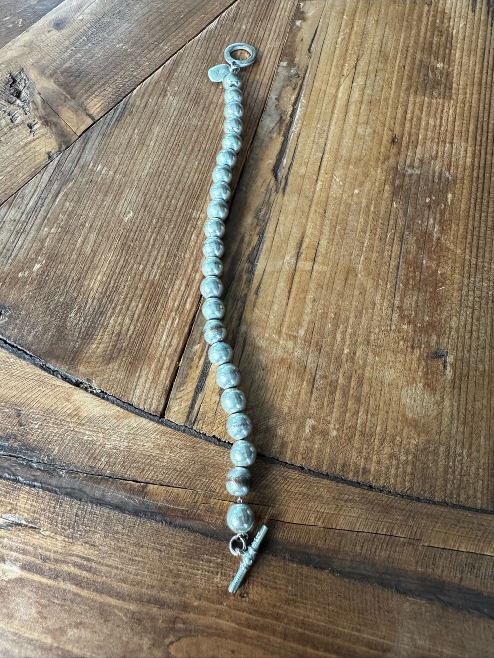 Silver Beaded Toggle Bracelet - Silver